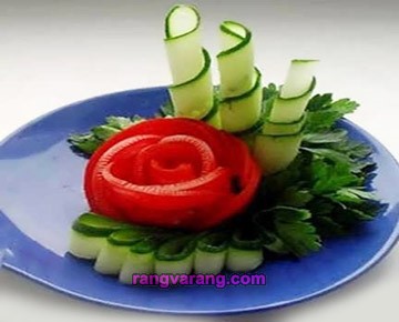 Garnish with cucumber and tomato 